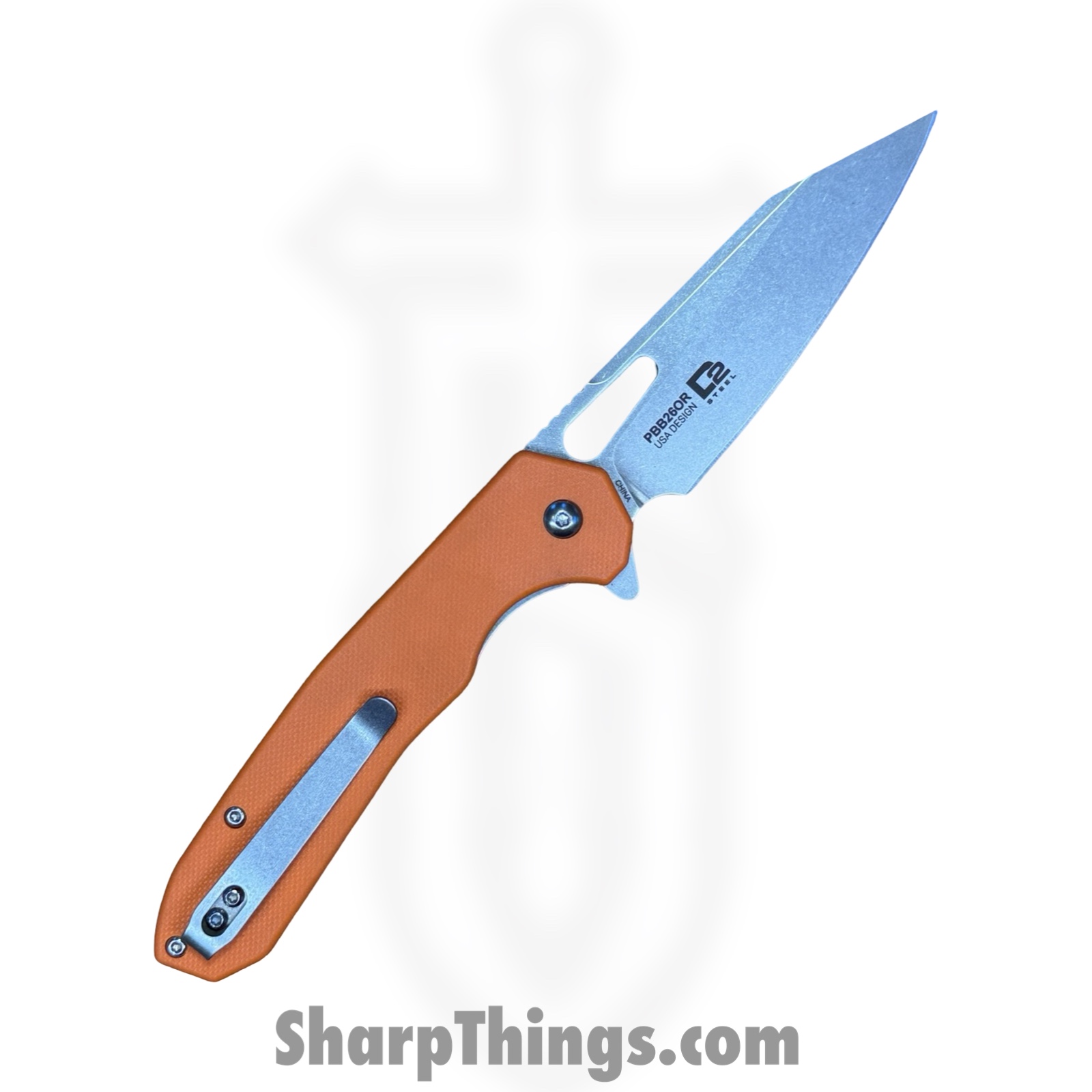 Buckshot Knives - PBB26OR - Model 26 - Folding Knife - D2 Stonewash Wharncliffe - G10 - Orange - Image 2