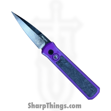 ProTech – 7211-Marble CF Purple DLCW – Godson – Automatic Knife – 20CV DLC Diamondwash Spear Point -Aluminum/Carbon Fiber – Purple