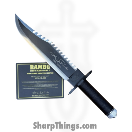 Rambo Knives – RB9424 – First Blood II John Rambo – Fixed Blade Knife – Stainless Two Tone Saw Back – Cord Wrapped – Black