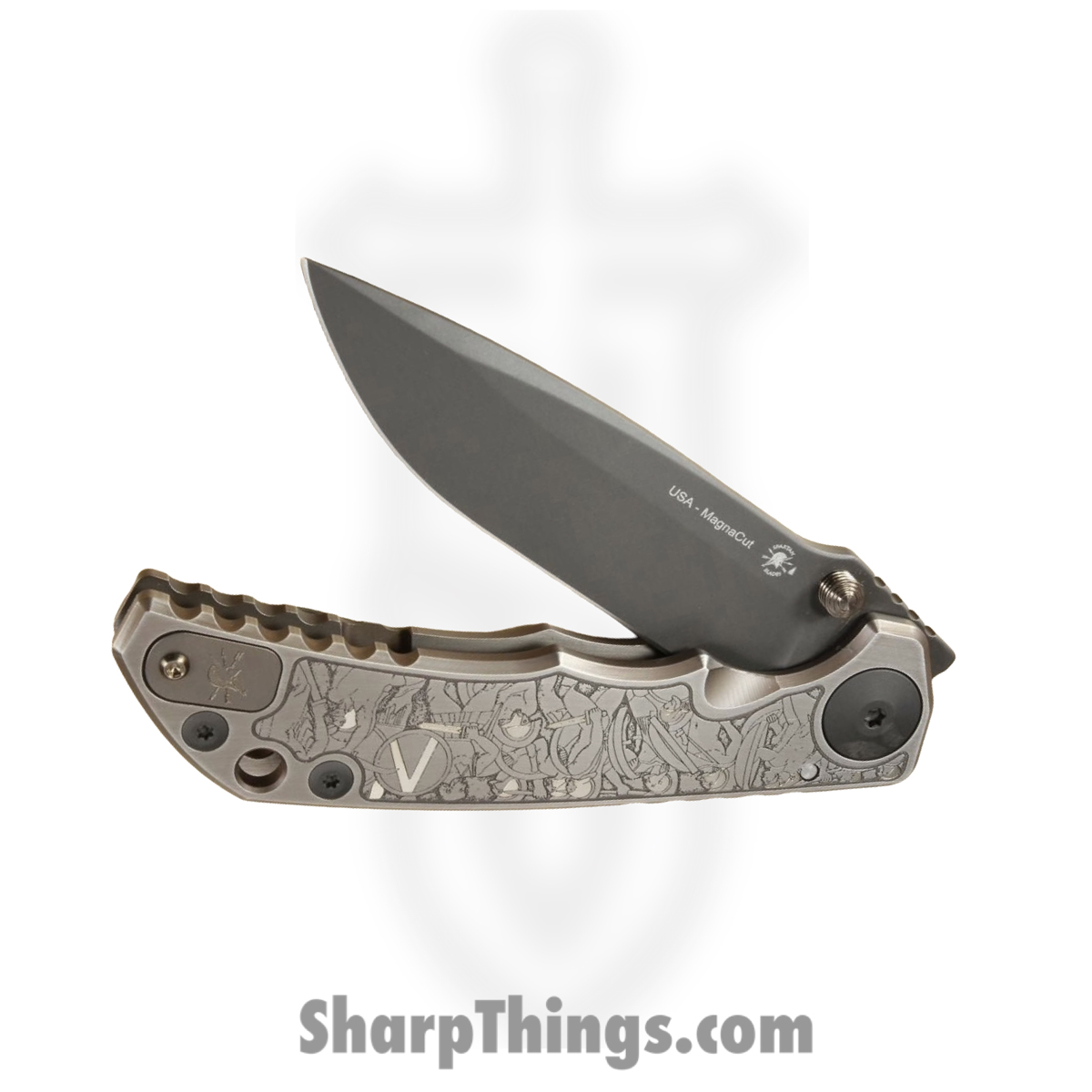 Spartan Blades - SF5SBAT - Harsey Custom - Folding Knife - CPM MagnaCut Coated Drop Point - "Battle of Thermopylae" Titanium - Spartan Battle - Image 5