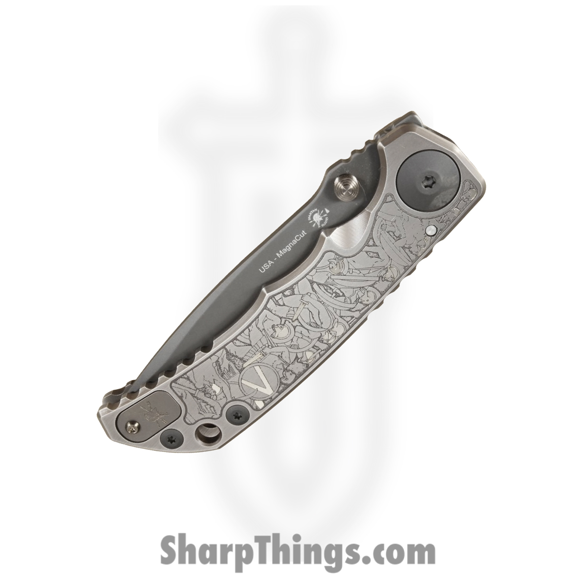 Spartan Blades - SF5SBAT - Harsey Custom - Folding Knife - CPM MagnaCut Coated Drop Point - "Battle of Thermopylae" Titanium - Spartan Battle - Image 3