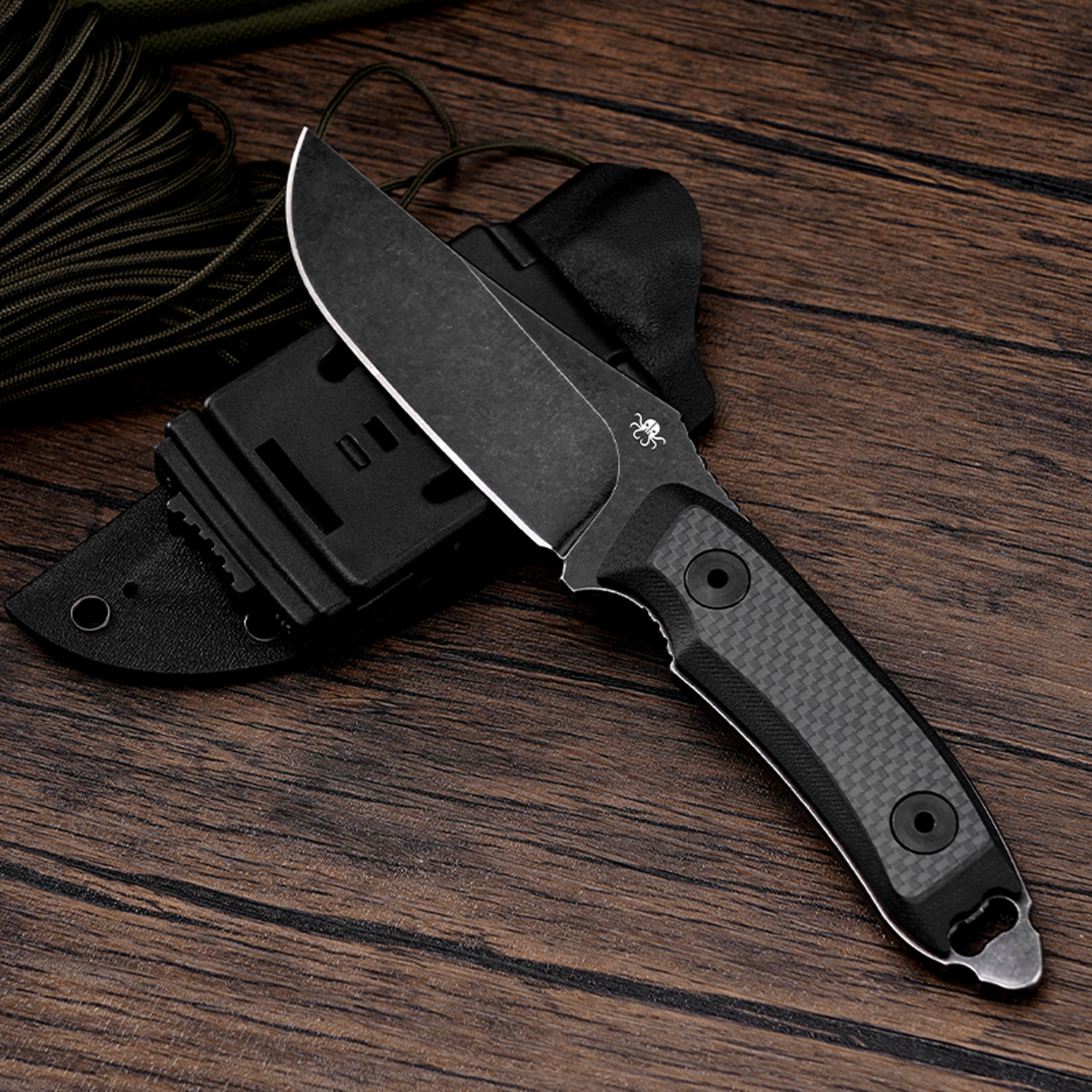 Klaken Knives - Z012-BK-BK - Duskhorn - Fixed Blade Knife - D2 Stonewash Drop Point - G10 - Black - Image 5