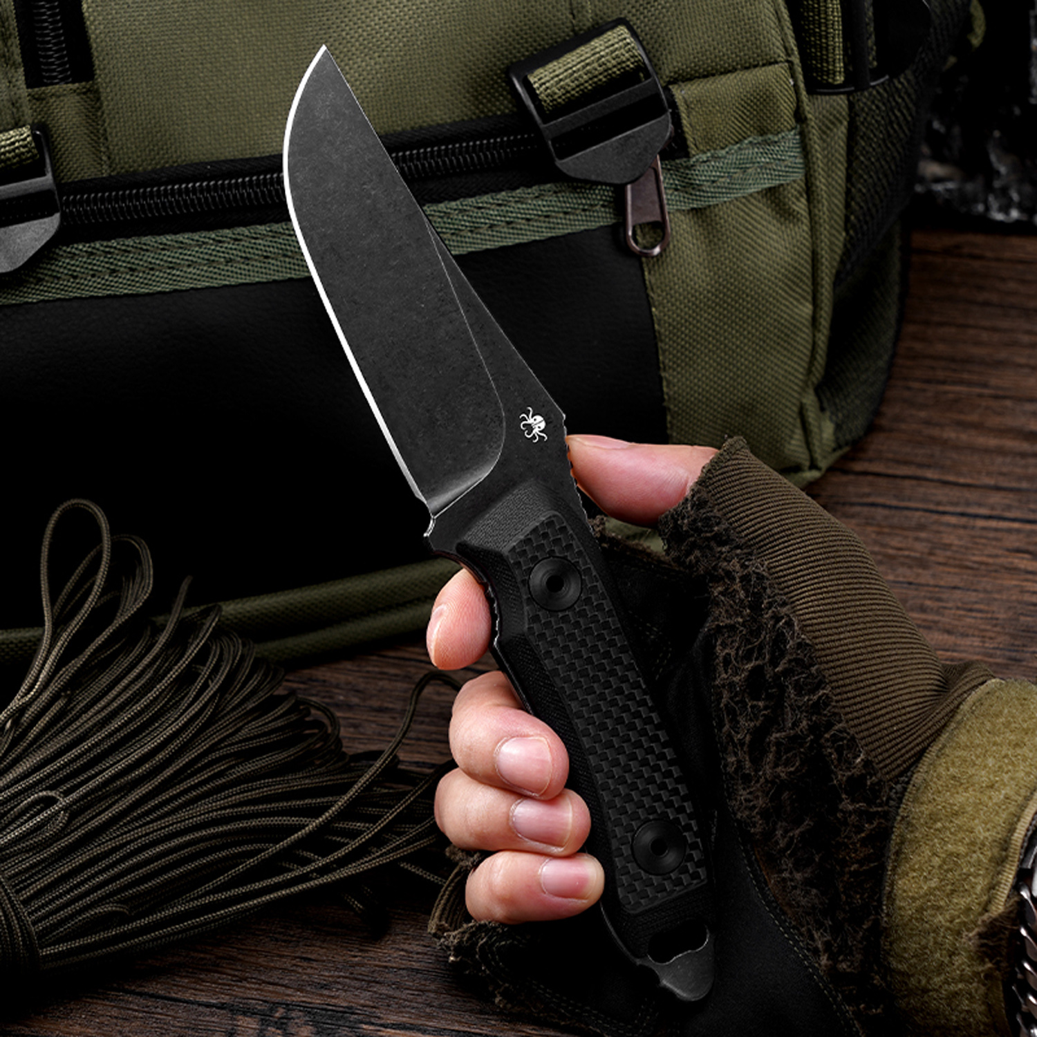 Klaken Knives - Z012-BK-BK - Duskhorn - Fixed Blade Knife - D2 Stonewash Drop Point - G10 - Black - Image 4