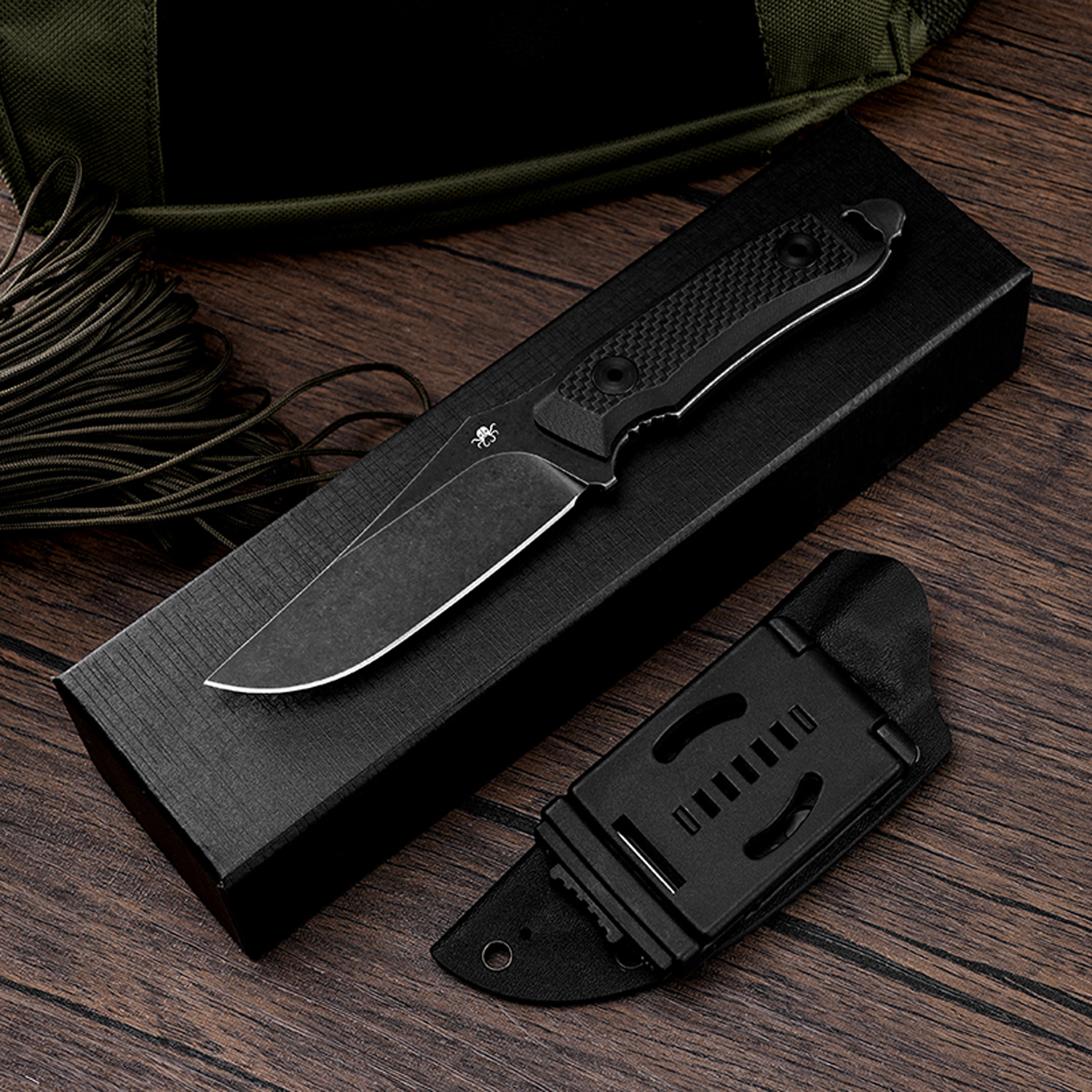 Klaken Knives - Z012-BK-BK - Duskhorn - Fixed Blade Knife - D2 Stonewash Drop Point - G10 - Black - Image 9