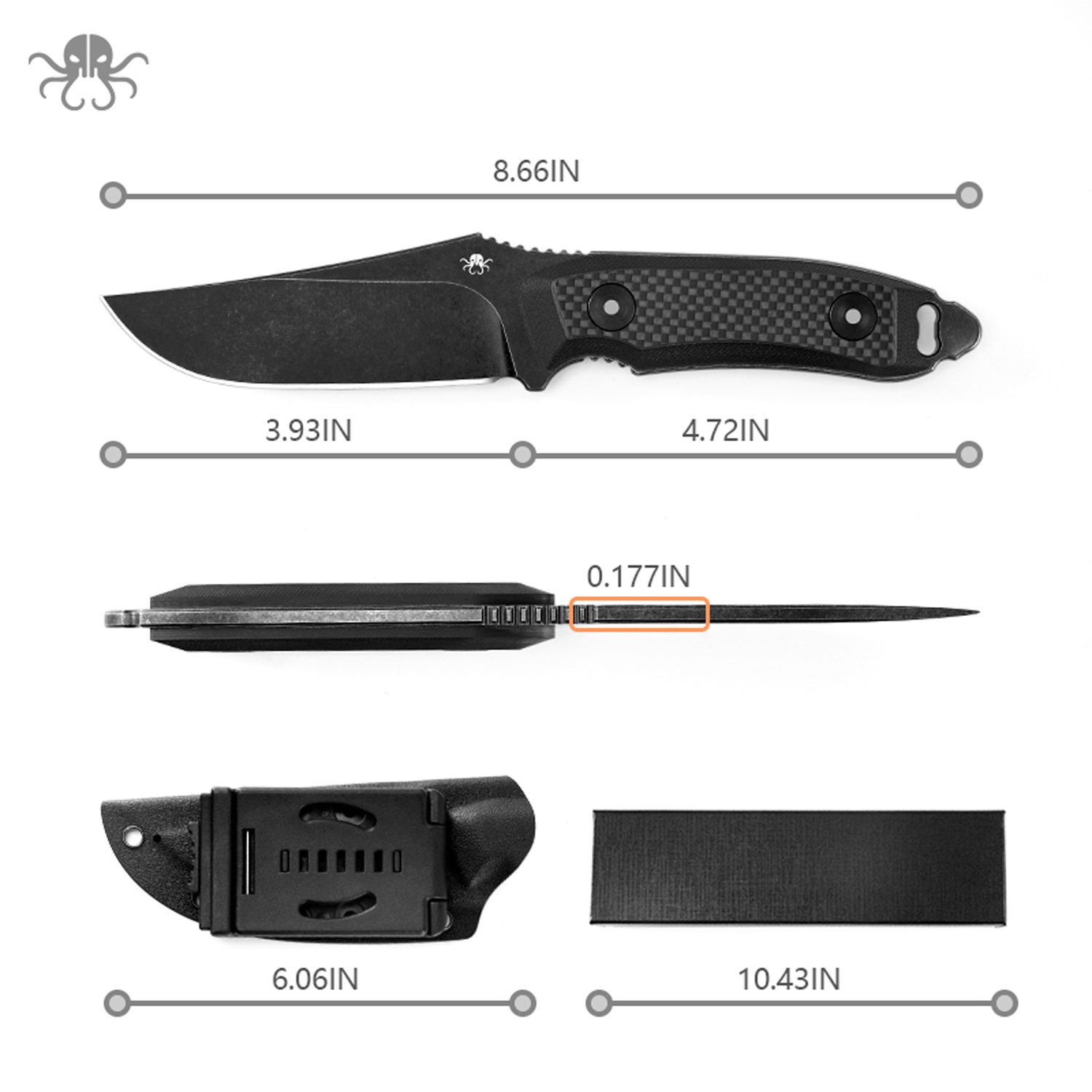 Klaken Knives - Z012-BK-BK - Duskhorn - Fixed Blade Knife - D2 Stonewash Drop Point - G10 - Black - Image 6