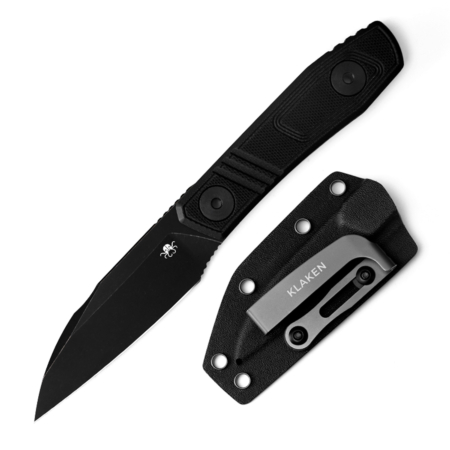 Klaken Knives – Z068-BK-BK – Phantom – Fixed Blade Knife – 14C28N Blackwash Wharncliffe – G10 – Black
