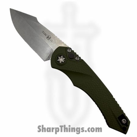 Heretic Knives – H054-2A-GRN – Mini Pariah Auto – Automatic Knife – CPM MagnaCut Stonewash Drop Point – Polymer – OD Green
