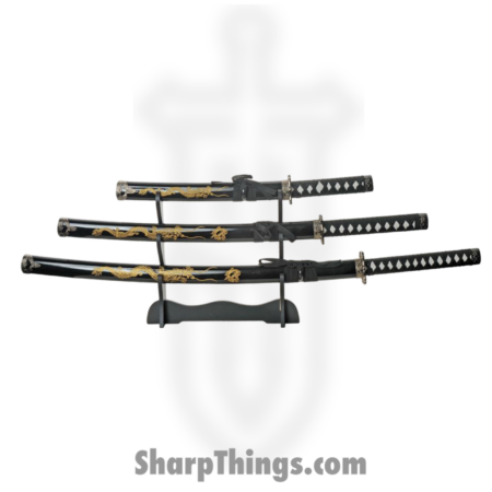 VOC – CN927029BK – Gold Dragon Samurai Set – Fixed Blade Knife – Carbon Steel Satin Multi – Cord Wrapped – Black