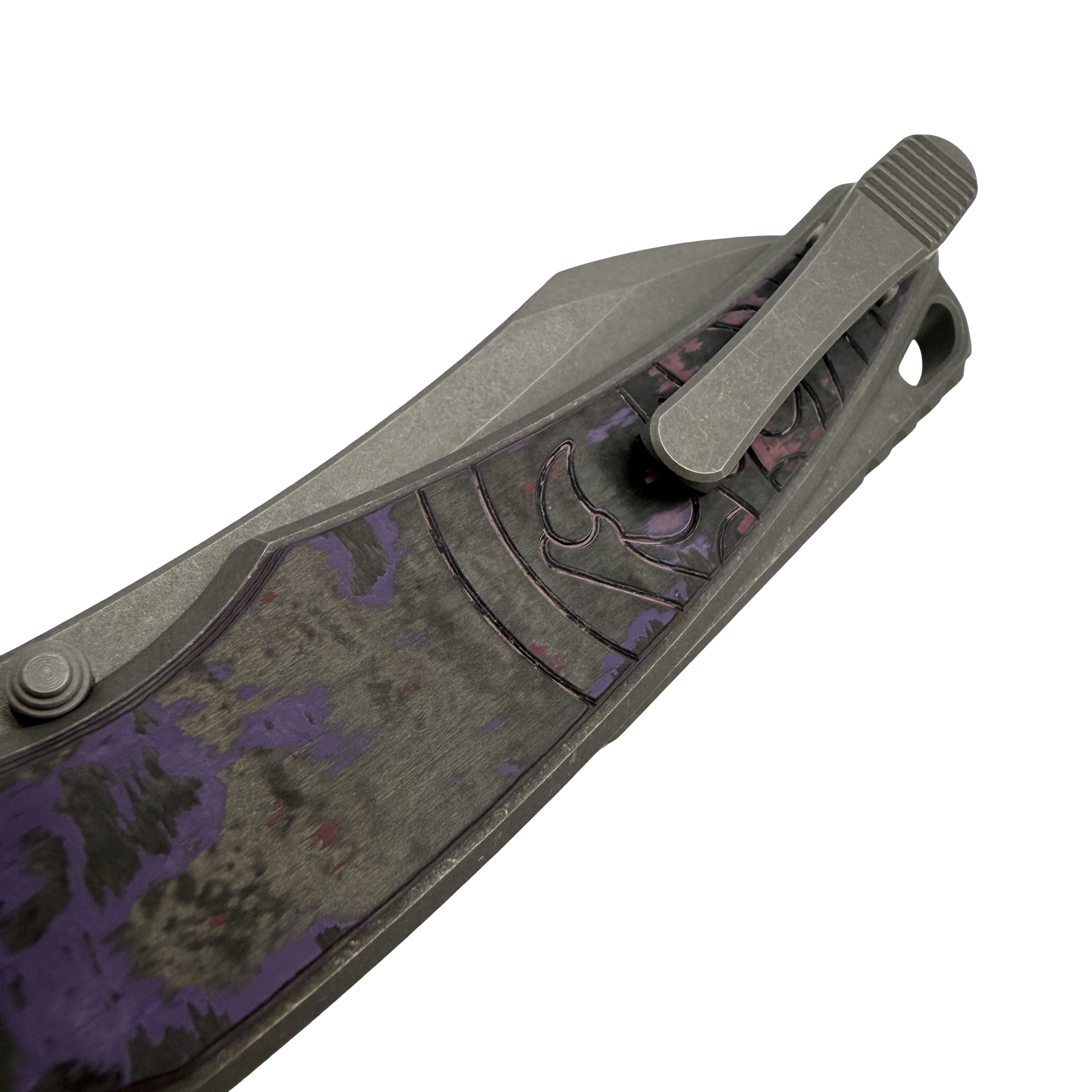 Hawk Knife Designs - HKD-TALON-PH - G&G Hawk Talon - Folding Knife - M390 Acid Wash Wharncliffe - FatCarbon - Purple - Image 6