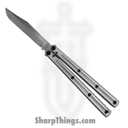 Squid Industries – KRMBSI – Krake Raken V3 – Balisong – AEB-L Stonewash Bowie – Aluminum – Silver