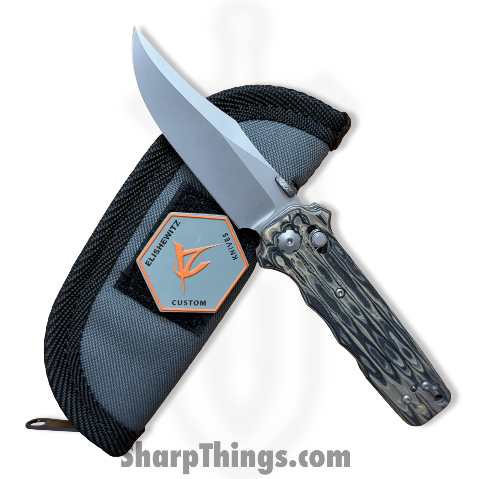 Elishewitz Custom Knives - ECKMacVSOG - Mac V SOG Axis Lock - Folding Knife - S45VN Matte Clip Point - G10 - Burl - Image 4