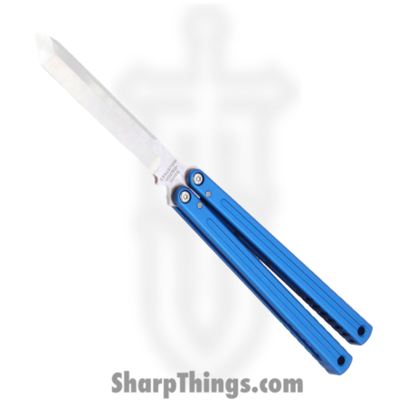 Squid Industries – KRGL-TN-MTBL – Krake Raken V3 Glide Edition – Balisong – AEB-L Satin Tanto – 7075 T6511 Aluminum – Blue