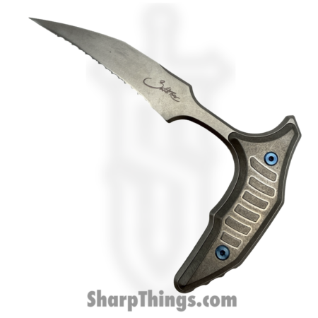 Microtech – 218-12MS3 – BEE F/S – Fixed Blade Knife – Serrated M390MK Stonewash Wharncliffe – Titanium – Blue