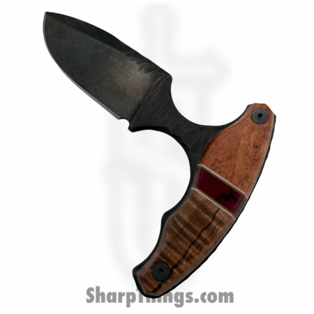 Lex Rex – SQ8145365 – EDC Bearknuckle – Fixed Blade Knife – 80crv2 Blasted Push Dagger – Burl Wood Multi – Brown Red