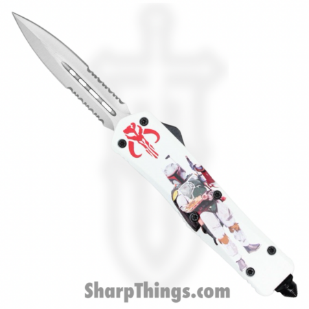 Atomic Knives – WNS-A2-STR3 – Thin Man Hungsman – OTF Auto – D2 Satin Dagger – Aluminum – White/Red