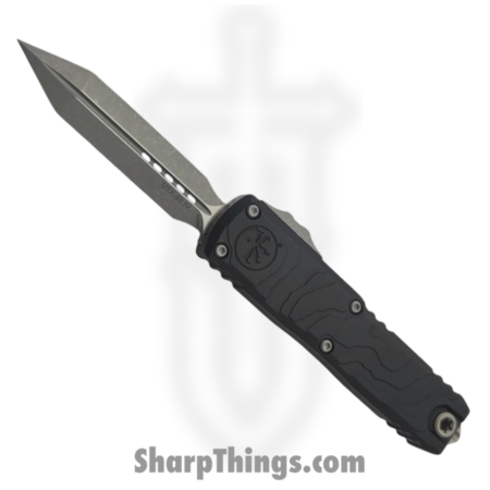 Microtech – 12304TP-10 – UTX-85 Gen IV – OTF Auto – M390MK Apocalyptic Spartan – Deep Engraved Topographic Aluminum – Black