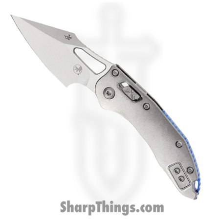 Microtech – 169MRL-10MS2 – Mini Stitch – Folding Knife – M390MK Stonewash Spear Point – Slab Titanium – Silver Blue