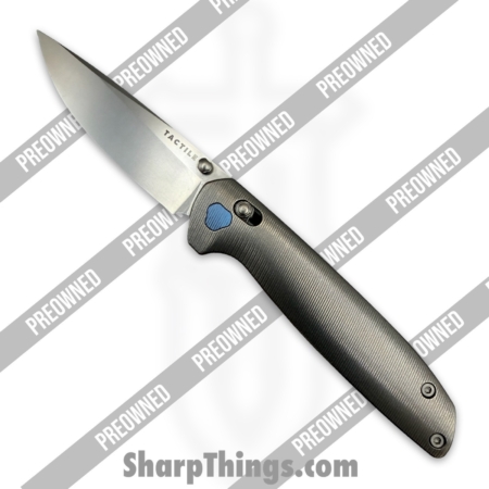 Tactile Knife Co. – PO20-MV-MC02-TT01 – Preowned Maverick – Folding Knife – CPM MagnaCut Stonewash Drop Point – Titanium – Grey|Blue